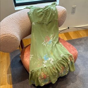 Floral Green Dress with Ruffle Hem